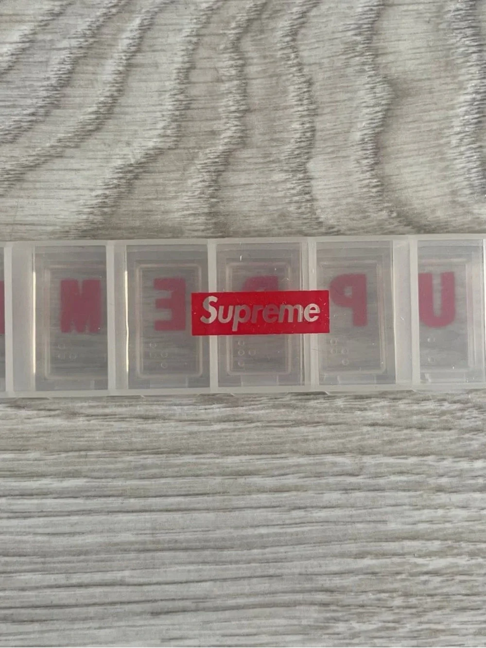 Supreme Clear Pill Organizer with Red Lettering